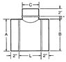 Dimensional Drawing for 90 Degree Tees - L.P. or M.P.